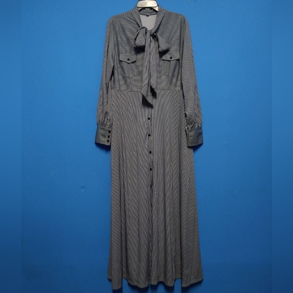 Pin Stiped Maxi Dress size 2X front pockets, stretches - Picture 2 of 10